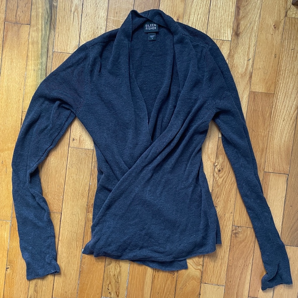 Eileen Fisher Linen Open Cardigan, small, dark grey/black